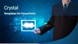  Presentation with mobile technology - Amazing presentation theme having mobile operating system - hand holding tablet with cloud backdrop and a ocean colored foreground