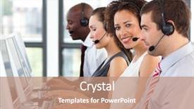  Presentation with call center - PPT theme enhanced with mobile operator - ethnic businesswoman working background and a coral colored foreground