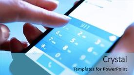  Presentation with number - PPT layouts enhanced with mobile operator - finger touch number on smartphone background and a light blue colored foreground