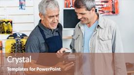  Presentation with technology hardware - PPT theme having mobile pay - portrait of senior salesman accepting background and a tawny brown colored foreground