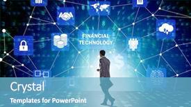  Presentation with mobile fintech - Slide deck consisting of mobile payment - businesswoman walking towards financial technology background and a light blue colored foreground