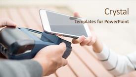  Presentation with cafe - Audience pleasing PPT theme consisting of mobile payment - customer pay with cellphone backdrop and a sky blue colored foreground