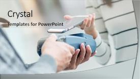  Presentation with nfc technology - PPT layouts consisting of mobile payment - female paying with nfc technology background and a soft green colored foreground