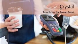  Presentation with coffee - Colorful presentation enhanced with mobile payment - paying for coffee backdrop and a coral colored foreground