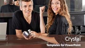  Presentation with mobile salon - Amazing PPT theme having mobile payment - portrait of happy young woman backdrop and a tawny brown colored foreground