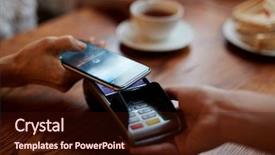  Presentation with payment - Amazing PPT theme having mobile payment - transaction backdrop and a wine colored foreground