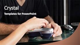  Presentation with understanding customer - Presentation theme consisting of mobile payment - young female customer paying background and a black colored foreground