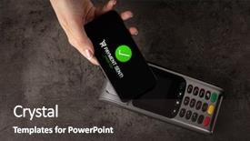  Presentation with terminal - PPT theme featuring mobile payment accepted on terminal background and a  colored foreground