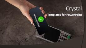  Presentation with mobile payment app business technology - Colorful slide set enhanced with mobile-payment-accepted-on-terminal backdrop and a tawny brown colored foreground