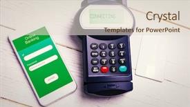  Presentation with online payment - Beautiful PPT theme featuring mobile payment against online banking backdrop and a lemonade colored foreground