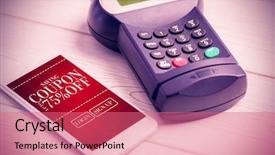  Presentation with advertisement - Cool new presentation with mobile payment against sale advertisement backdrop and a coral colored foreground