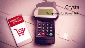  Presentation with advertisement - Cool new PPT theme with mobile payment against sale advertisement backdrop and a coral colored foreground