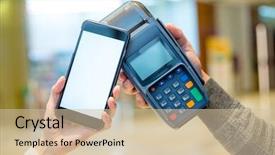  Presentation with nfc - Colorful PPT theme enhanced with mobile payment with nfc near backdrop and a soft green colored foreground