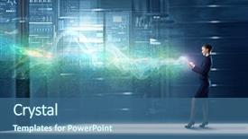  Presentation with high tech technology - Cool new theme with mobile phone against high backdrop and a ocean colored foreground