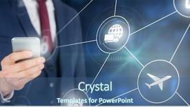  Presentation with travel app - Colorful PPT theme enhanced with mobile phone against smartphone app backdrop and a ocean colored foreground