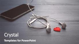  Presentation with phone - Amazing presentation theme having mobile phone and earphones on color wooden background backdrop and a gray colored foreground