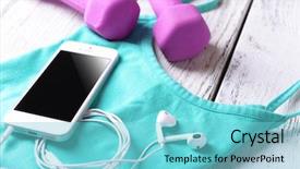  Presentation with sports - Amazing presentation theme having phone and earphones with set backdrop and a light blue colored foreground