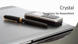  Presentation with fountain pen - Audience pleasing presentation theme consisting of mobile phone and fountain pen on the laptop backdrop and a white colored foreground