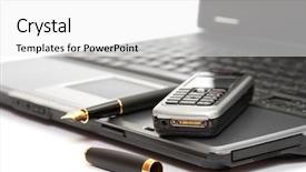  Presentation with fountain pen - Colorful slides enhanced with mobile phone and fountain pen on the laptop backdrop and a white colored foreground