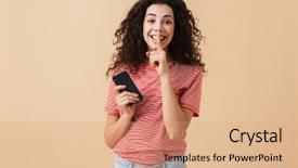  Presentation with curly hair - Slide deck featuring mobile phone and showing silence background and a coral colored foreground