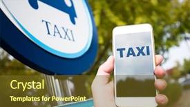  Presentation with taxi - Amazing slide deck having mobile phone and taxi sign backdrop and a tawny brown colored foreground