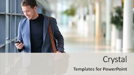  Presentation with young business man - Beautiful PPT theme featuring mobile phone app in airport backdrop and a light gray colored foreground