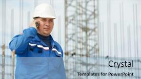  Presentation with construction management - Presentation featuring mobile phone at construction site background and a light blue colored foreground