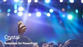  Presentation with music festival - Presentation theme consisting of mobile phone at music festival background and a ocean colored foreground