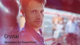  Presentation with wind energy close up portrait - Cool new slides with mobile phone at railway platform backdrop and a coral colored foreground