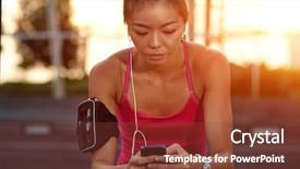  Presentation with asian music - Cool new PPT theme with mobile phone choosing music backdrop and a tawny brown colored foreground