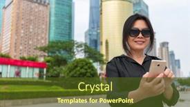  Presentation with busy street - Audience pleasing presentation theme consisting of mobile-phone-city-lifestyle-busy backdrop and a tawny brown colored foreground