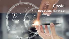  Presentation with media comunication - Slide deck having mobile phone comunication data server - social media and cloud computing background and a coral colored foreground