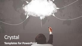  Presentation with transfer - Audience pleasing slide set consisting of mobile phone comunication data server - young man looking at cloud backdrop and a gray colored foreground