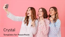  Presentation with three - Slide set featuring mobile phone during happy sleepover background and a lemonade colored foreground