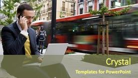  Presentation with phone - Presentation theme having mobile phone in blurred urban background and a violet colored foreground