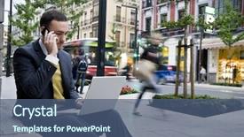  Presentation with phone - Presentation theme enhanced with mobile phone in blurred urban background and a ocean colored foreground