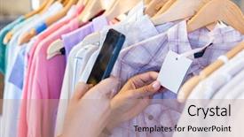  Presentation with code - Cool new slide deck with mobile phone in clothes store backdrop and a coral colored foreground