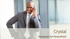  Presentation with african - Colorful theme enhanced with mobile phone in modern office backdrop and a sky blue colored foreground