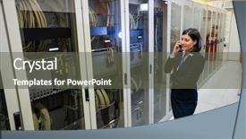  Presentation with server room - Amazing presentation theme having beautiful technician talking on mobile backdrop and a gray colored foreground