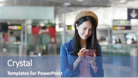  Presentation with mobile use - Amazing PPT layouts having mobile phone in station backdrop and a ocean colored foreground