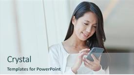  Presentation with mobile use - Audience pleasing theme consisting of mobile phone in the shopping backdrop and a sky blue colored foreground