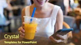  Presentation with mobile use - Colorful slide set enhanced with mobile phone inside coffee shop backdrop and a  colored foreground