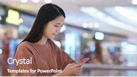  Presentation with mobile use - Slides with mobile phone inside shopping mall background and a  colored foreground