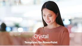  Presentation with mobile phone in woman hand - Cool new PPT theme with mobile phone inside shopping mall backdrop and a  colored foreground