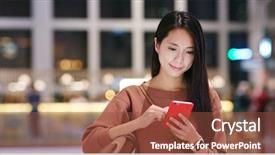  Presentation with phone - Audience pleasing slides consisting of mobile phone inside shopping mall backdrop and a  colored foreground