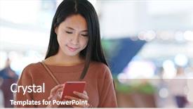  Presentation with mobile use - Beautiful PPT theme featuring mobile phone inside shopping plaza backdrop and a  colored foreground