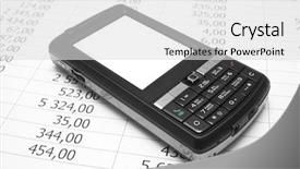  Presentation with paper - Presentation theme having mobile phone isolated on white paper with figures background and a light gray colored foreground