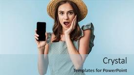  Presentation with mobile network - PPT layouts having cellural network - portrait of an excited young background and a light blue colored foreground