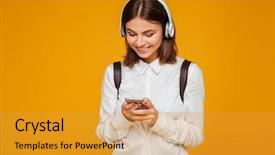  Presentation with teenage - Slide set consisting of mobile phone isolated over orange background and a  colored foreground