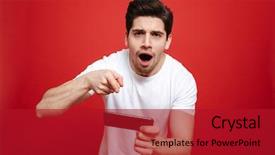  Presentation with young man on the phone - Amazing PPT layouts having mobile phone isolated over red backdrop and a crimson colored foreground